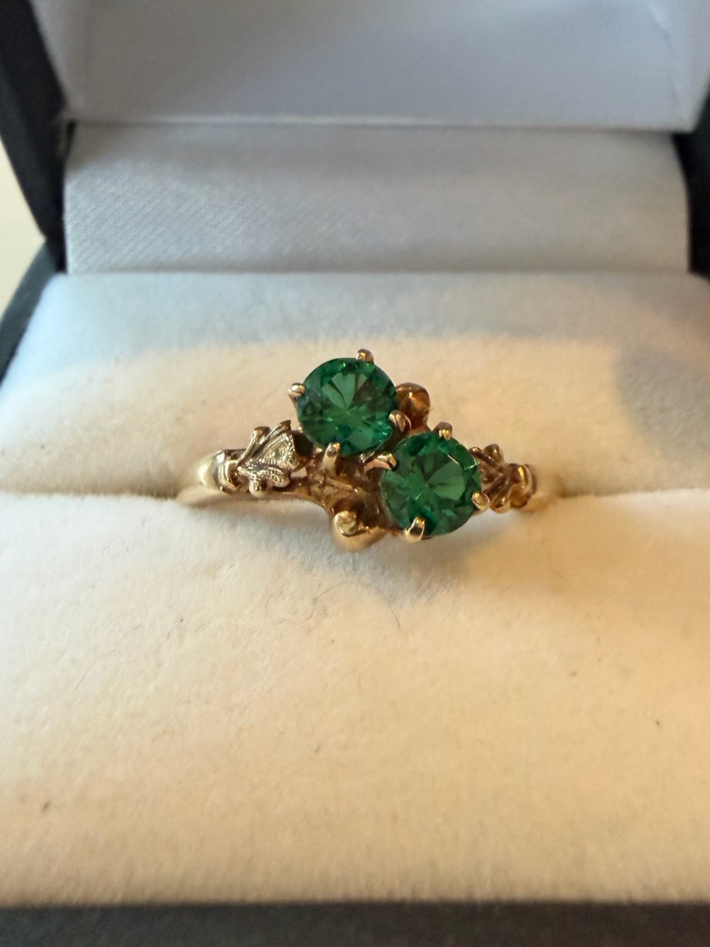 Vintage 18K Yellow Gold Two Stone Green Gem Toi et Moi Ring 2.35g
